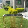 Antique Brass Iron Table with Wooden Top TBI01005