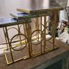 Antique Brass Iron Table with Wooden Top TBI01006