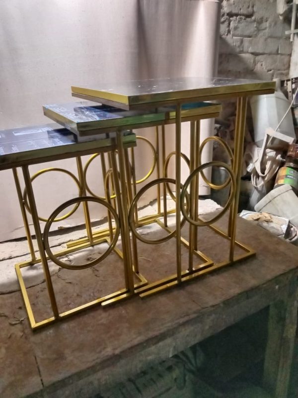 Antique Brass Iron Table with Wooden Top TBI01006