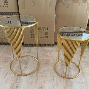 Antique Brass Iron Table with Wooden Top TBI010034