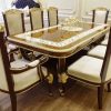 Brown wooden dining table chairs