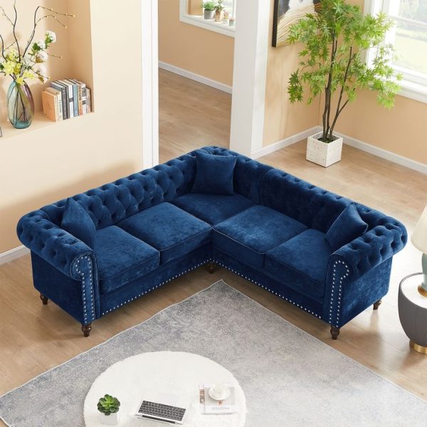 Deep button tufted upholstered sectional sofa, luxury classic chesterfield L-shape