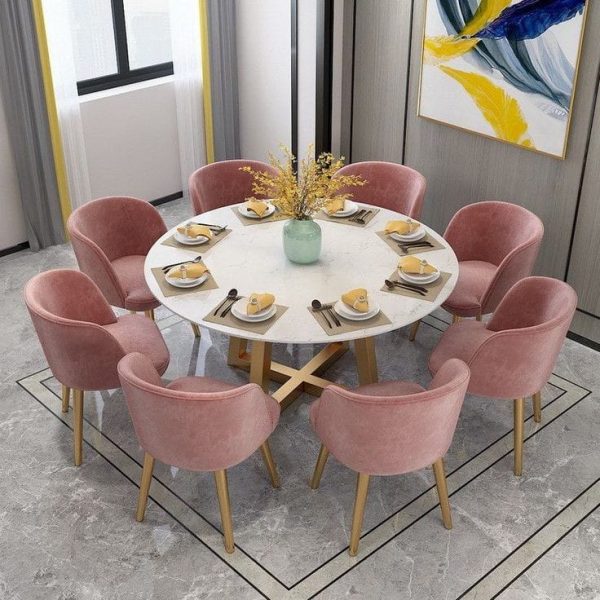 Dining table pink velvet chairs 8 seater