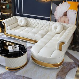 Dodiy modern L shaped white corner sectional sofa loveseat Chinese couch