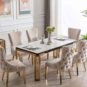 Luxury white dining table with 6 chairs