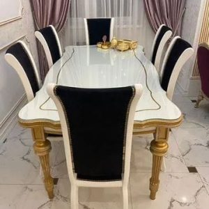 Modern black and white dining table 6 seater