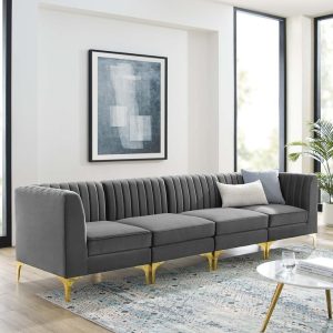 Triumph channel tufted performance velvet 4 seater sofa