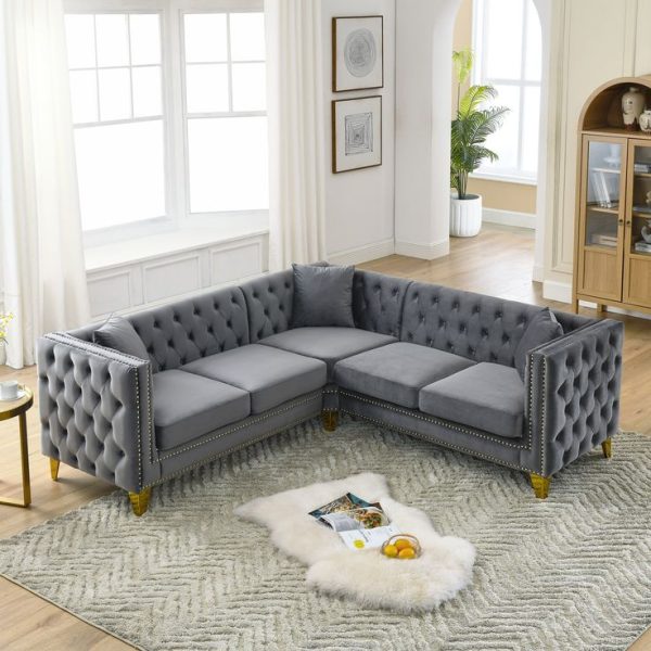 Velvet chesterfield corner sofa L shape sectional couch